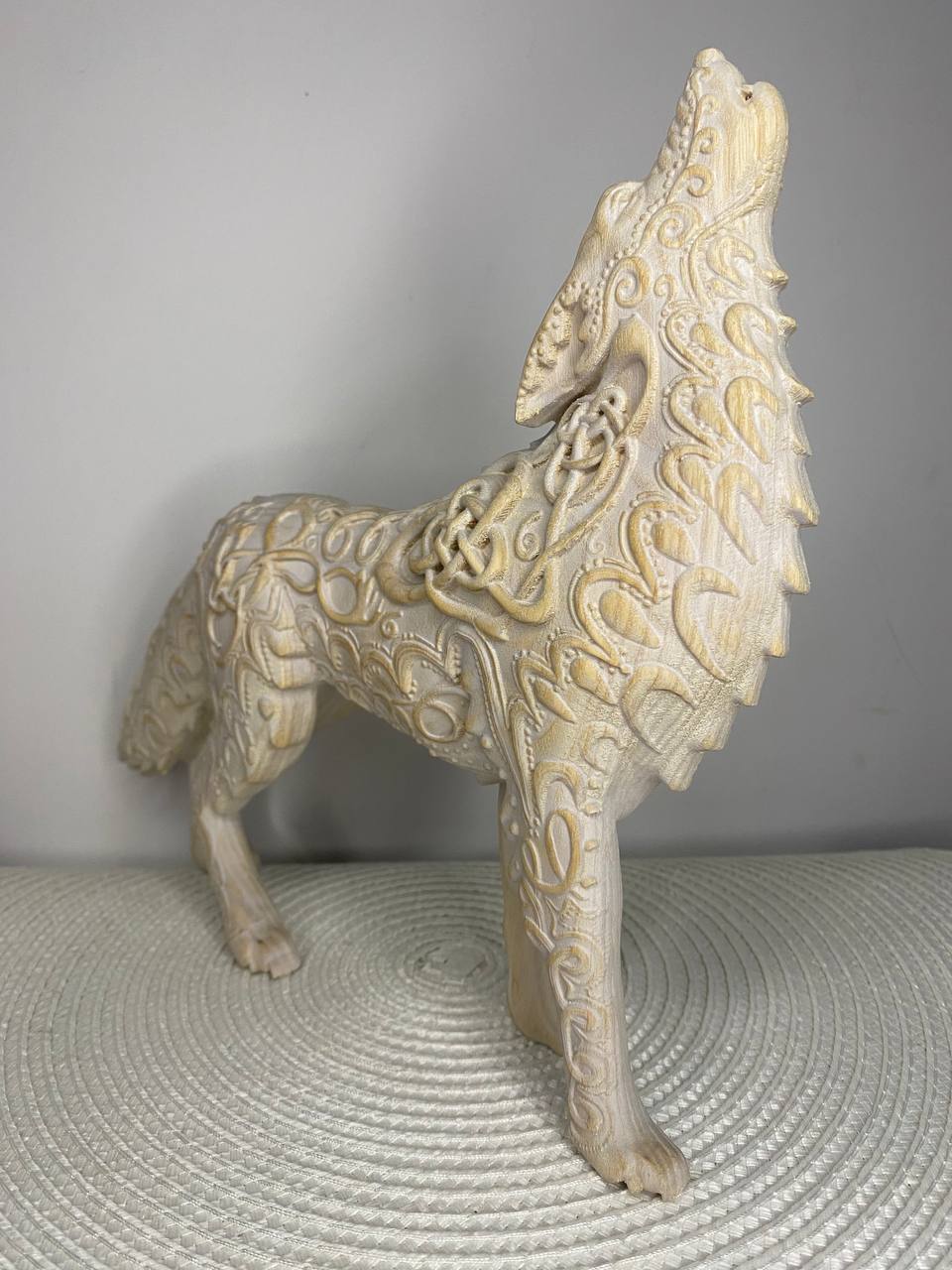 Celtic Wolf Statue | Hand-Carved Ash Wood Fenrir Norse Mythology