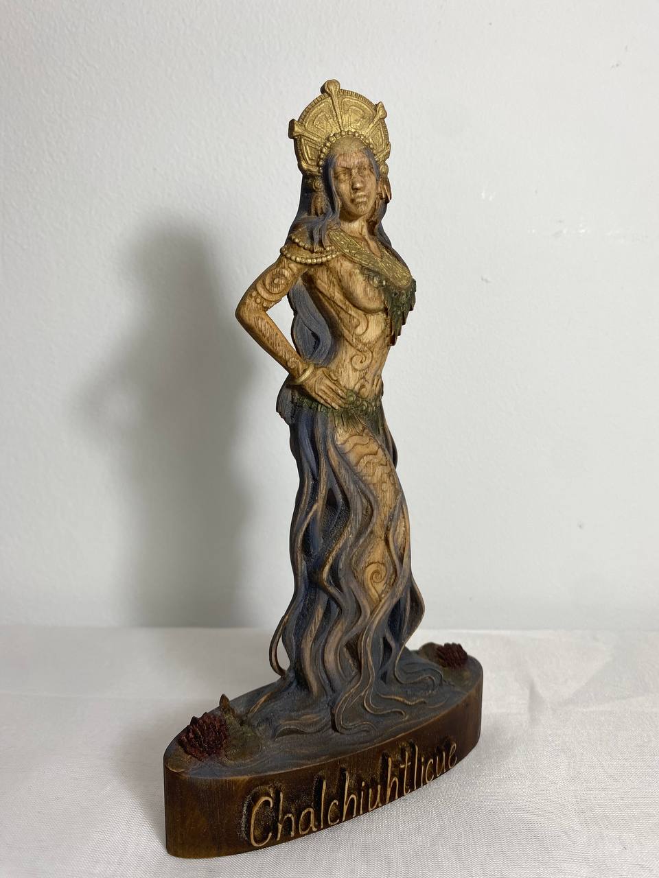 Chalchiuhtlicue Aztec gods Maya statue Aztec art Water goddess Goddess statue Aztec mythology Aztec wooden décor Aztec statue Witchcraft