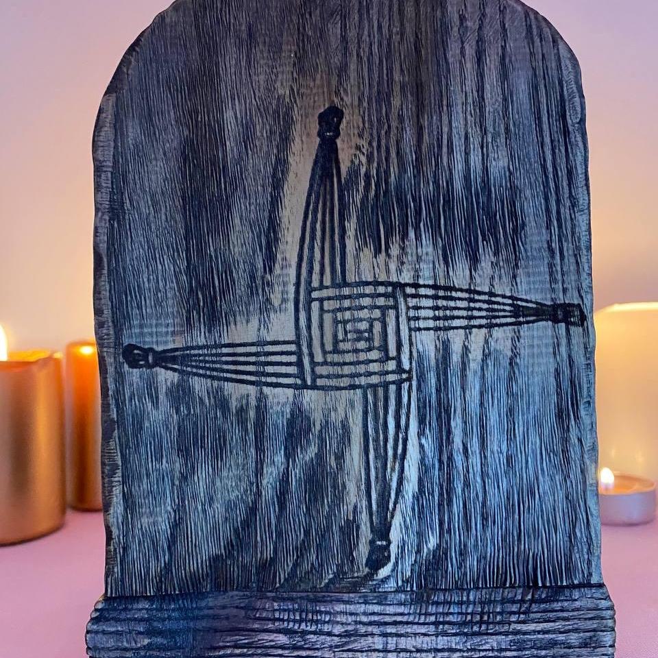 Brigid Brigid altar Imbolc altar Goddess brigid Goddess altar Celtic goddess St brigid cross Wooden candle holder Wood carving Pagan altar