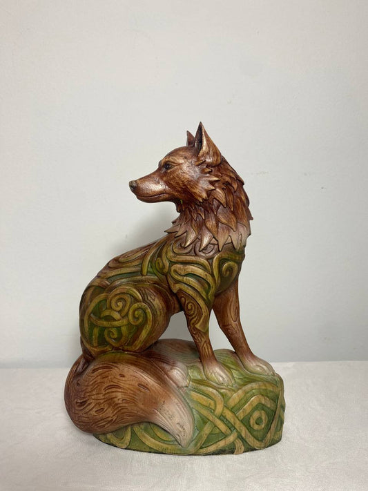 Fox statue Celtic fox Wooden fox statue Fox figurine Fox sculpture Fox totem Red fox Animal totem Wooden fox Fox carving Animal carving