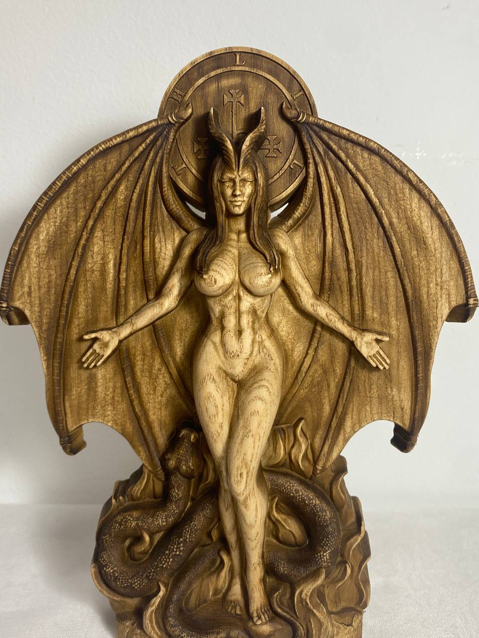 Lilith, Hell Goddess statue, Wiccan altar kit, Wood carving