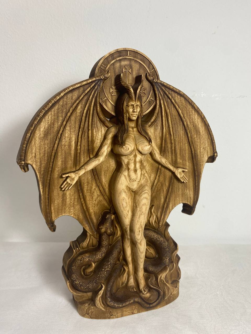 Lilith, Hell Goddess statue, Wiccan altar kit, Wood carving