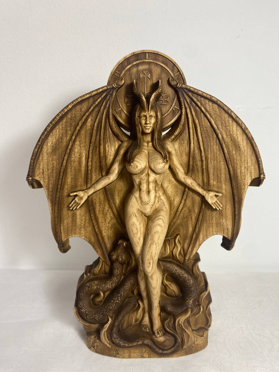 Lilith, Hell Goddess statue, Wiccan altar kit, Wood carving