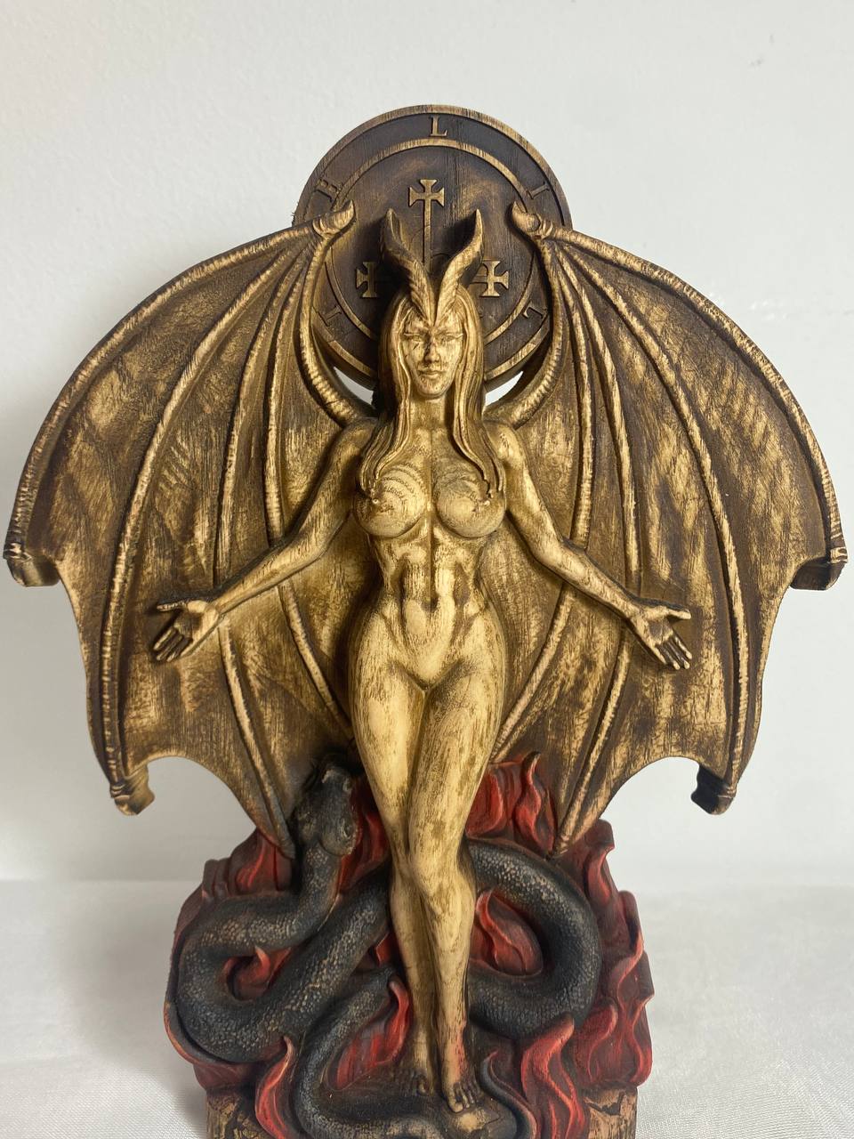 Lilith, Hell Goddess statue, Wiccan altar kit, Wood carving