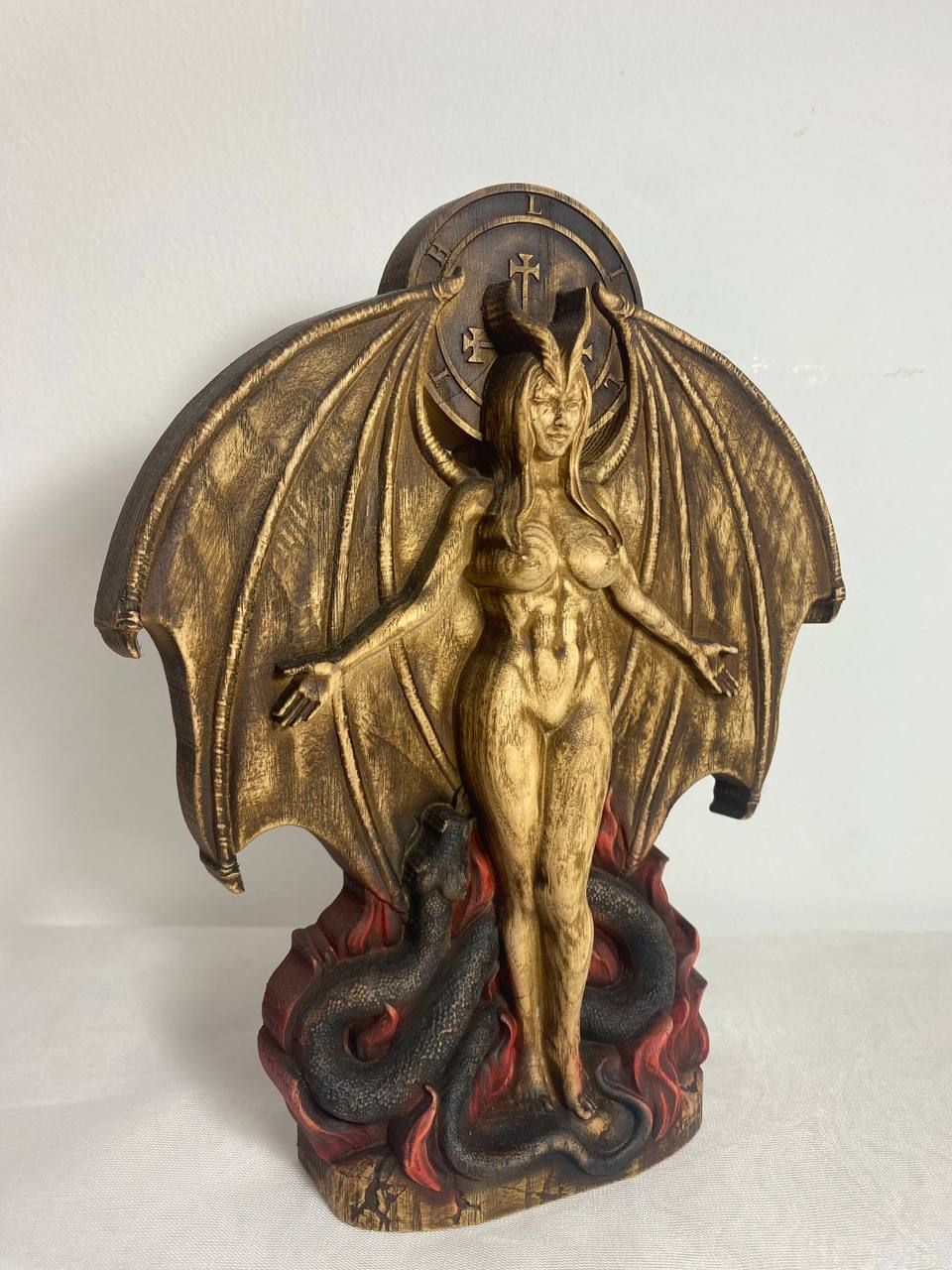 Lilith, Hell Goddess statue, Wiccan altar kit, Wood carving