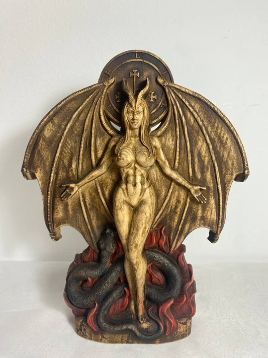 Lilith, Hell Goddess statue, Wiccan altar kit, Wood carving