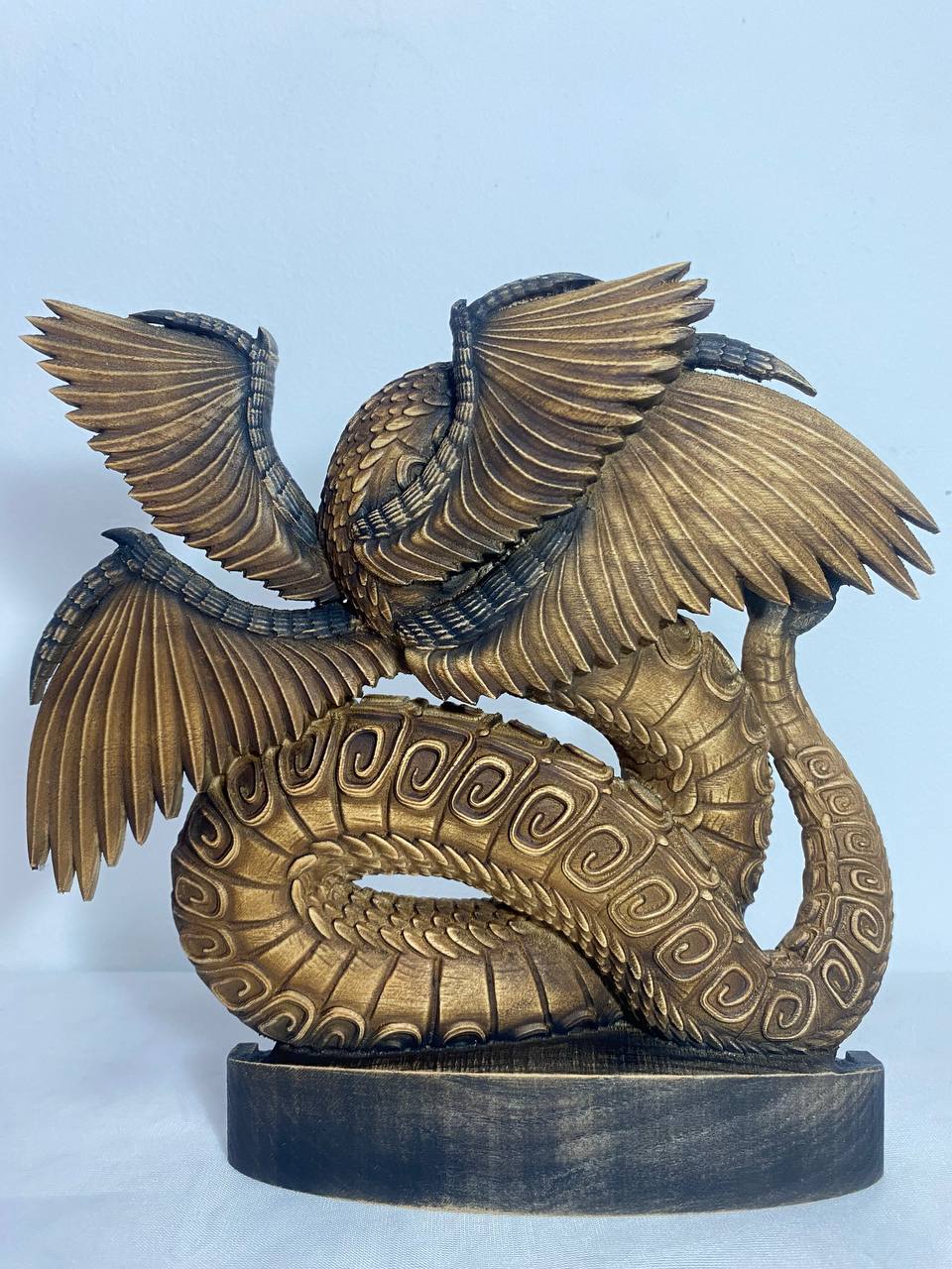 Quetzalcoatl Feathered serpent Kukulkan Quetzalcoatl statue Mayan dragon Aztec god Aztec art Wood dragon statue Aztec mythology Dragon totem