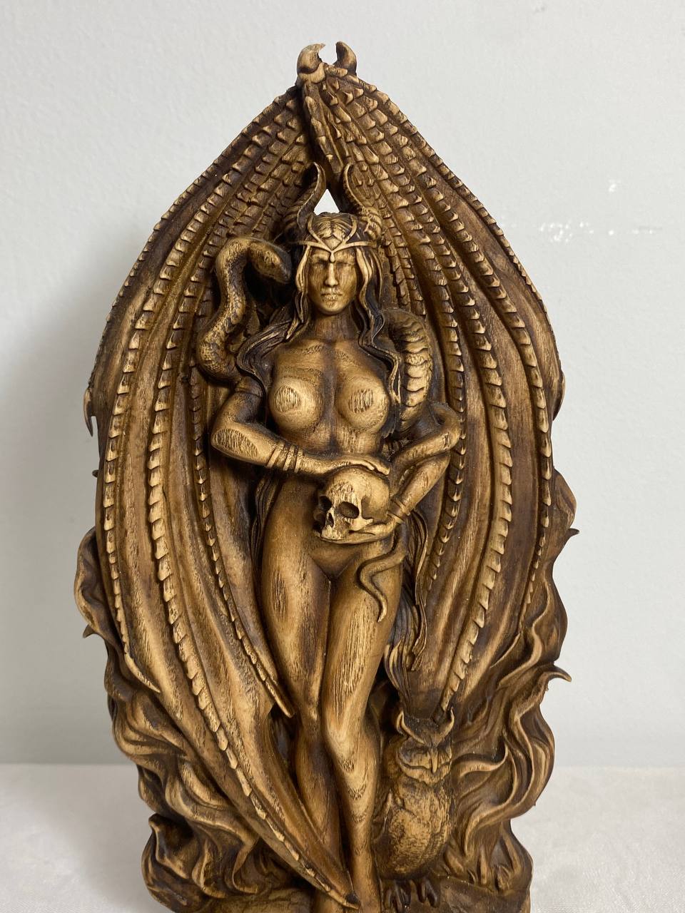 Wooden Lilith Statue - Mother of Demons Sculpture