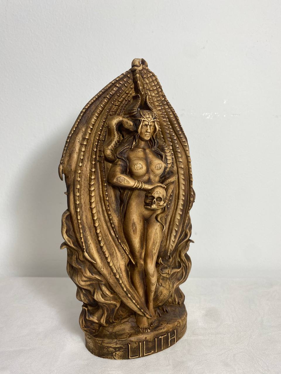 Wooden Lilith Statue - Mother of Demons Sculpture