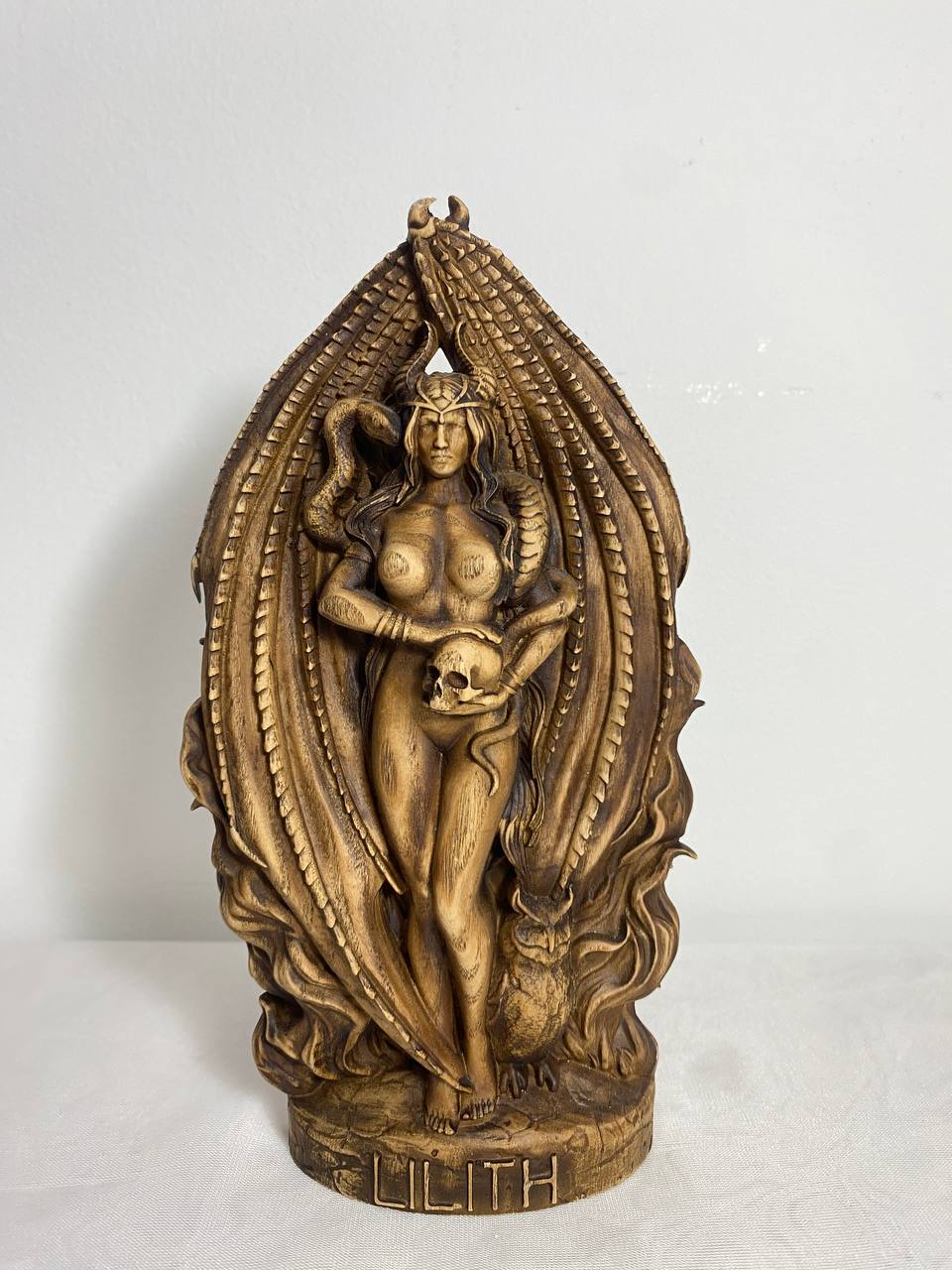 Wooden Lilith Statue - Mother of Demons Sculpture