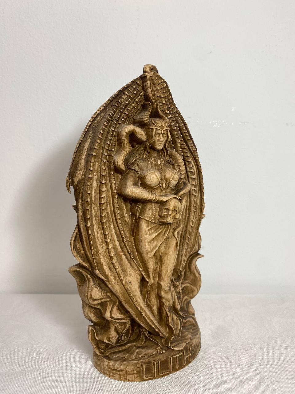 Wooden Lilith Statue - Mother of Demons Sculpture