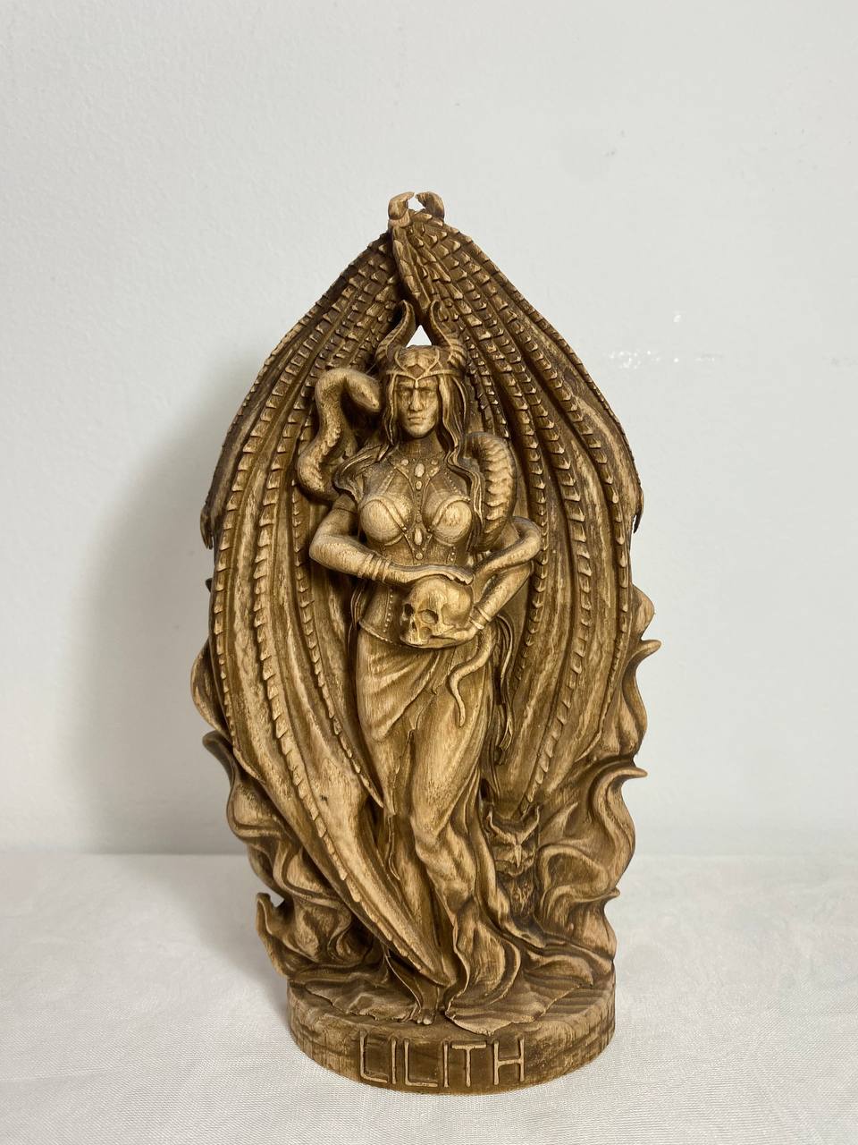 Wooden Lilith Statue - Mother of Demons Sculpture