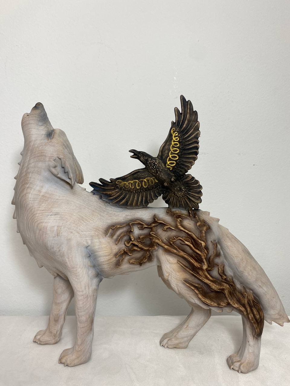 Raven & Wolf: Norse Mythology Statue