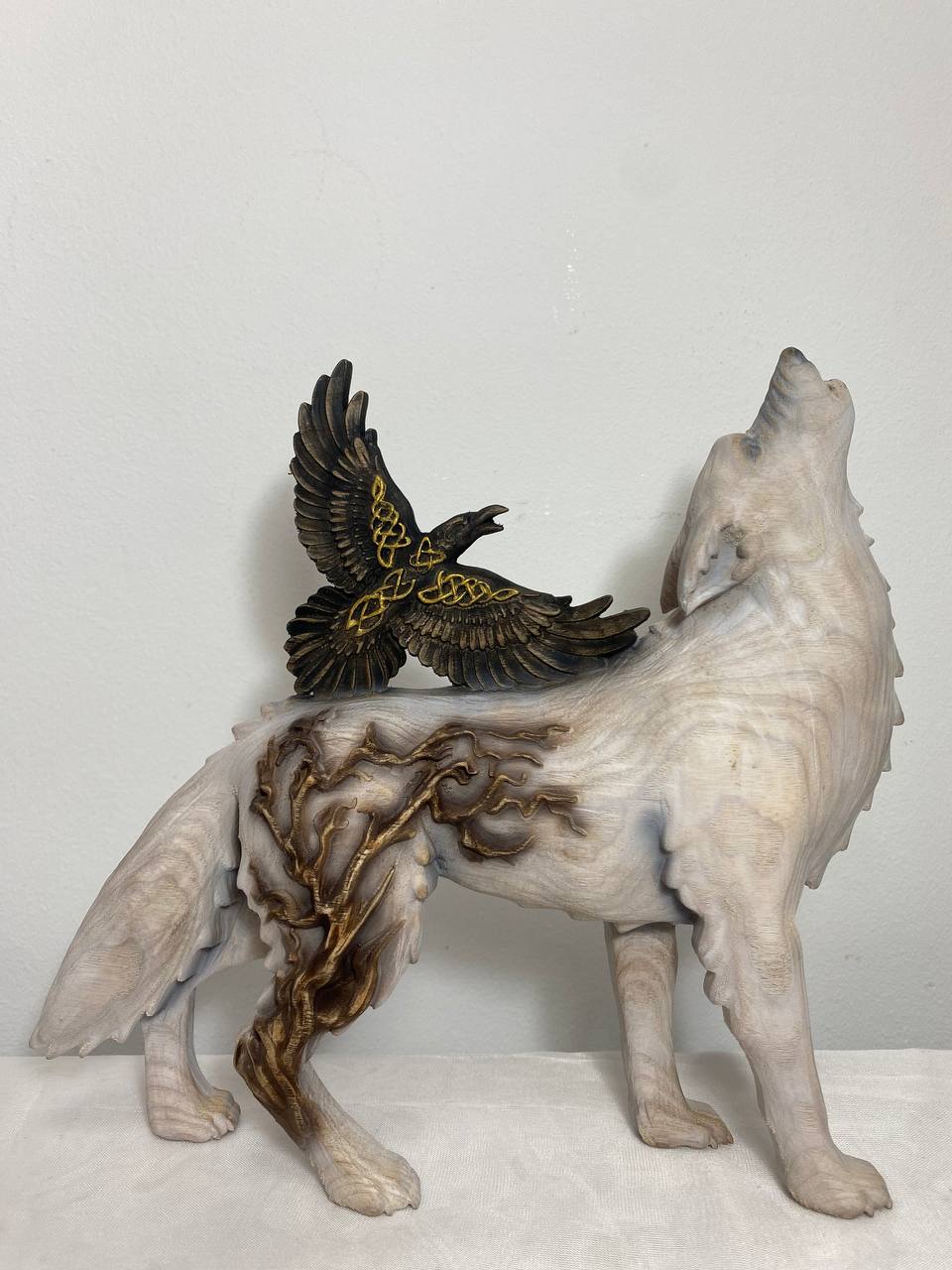 Raven & Wolf: Norse Mythology Statue