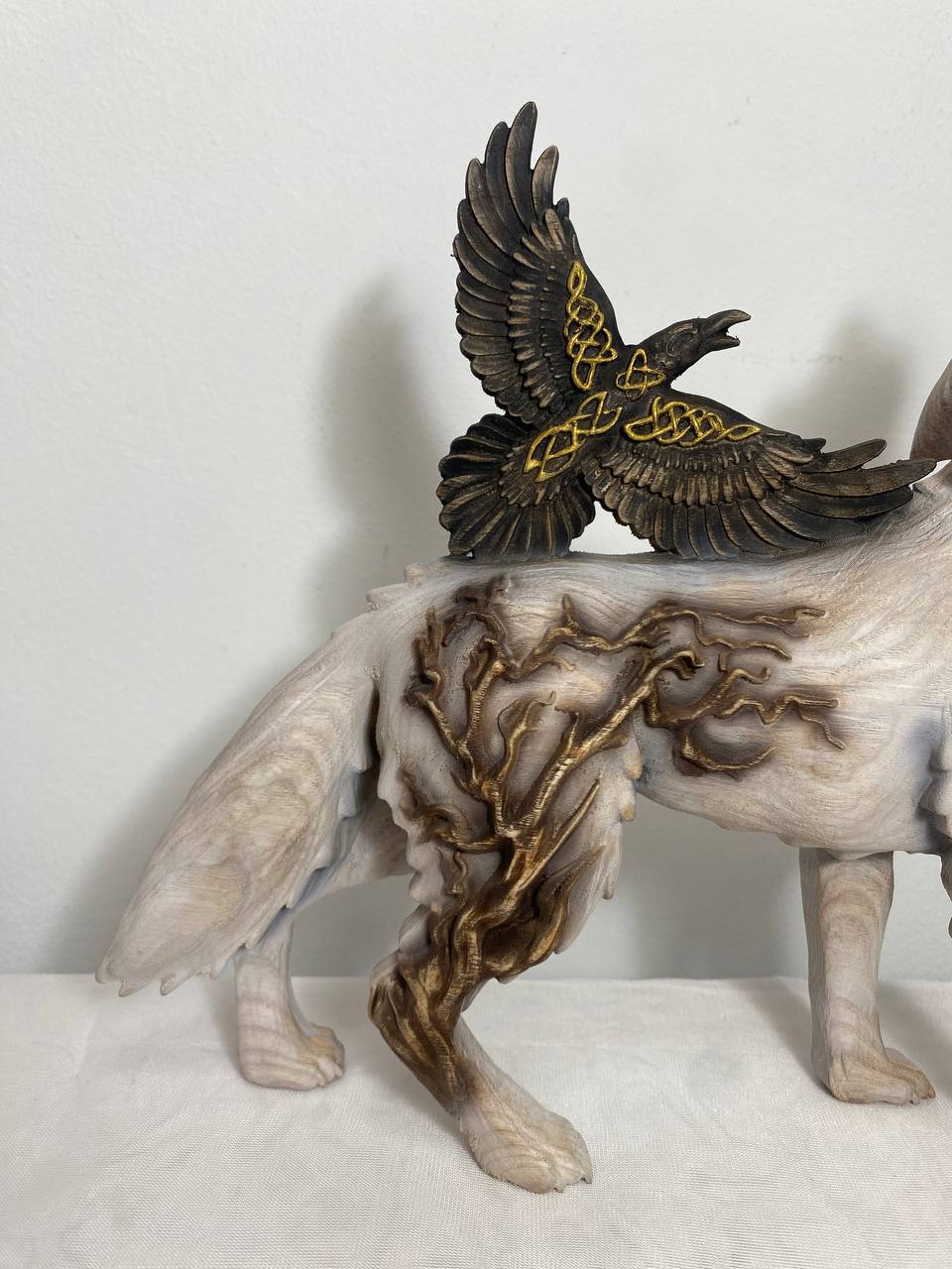 Raven & Wolf: Norse Mythology Statue