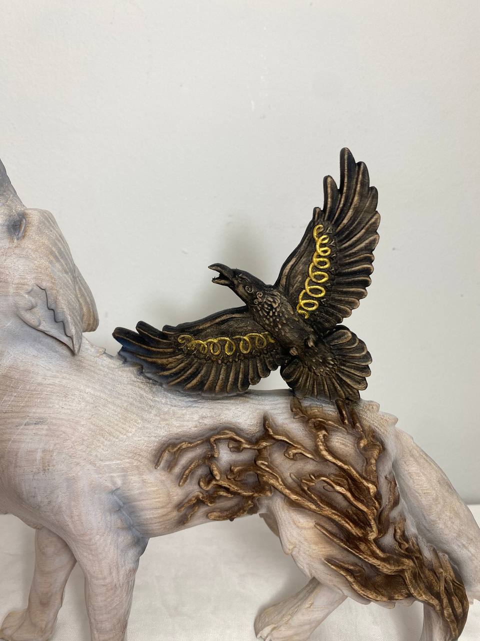 Raven & Wolf: Norse Mythology Statue