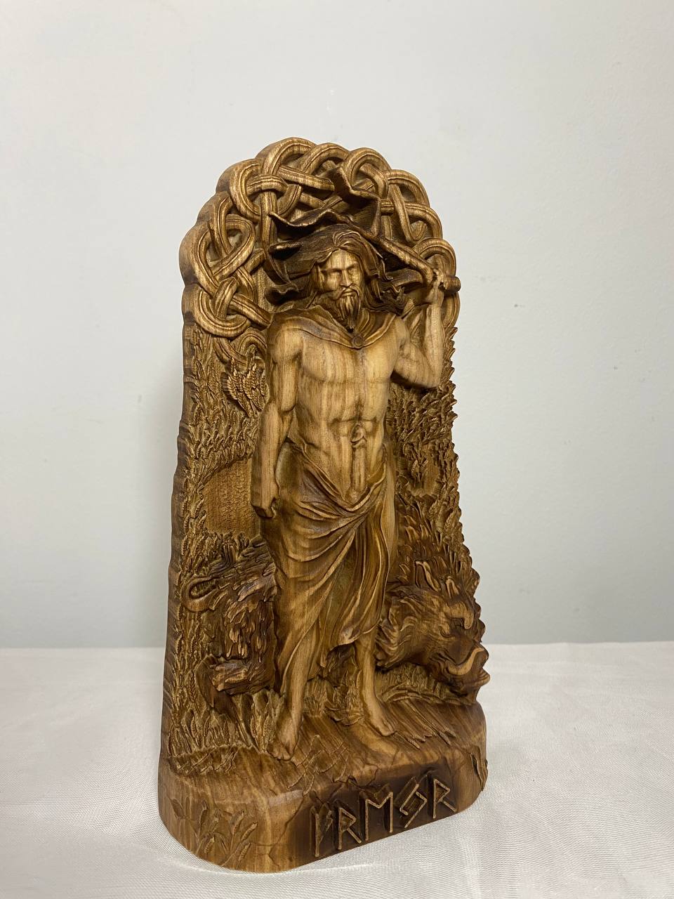 Carved Wooden Freyr Statue - Norse Pagan Decor