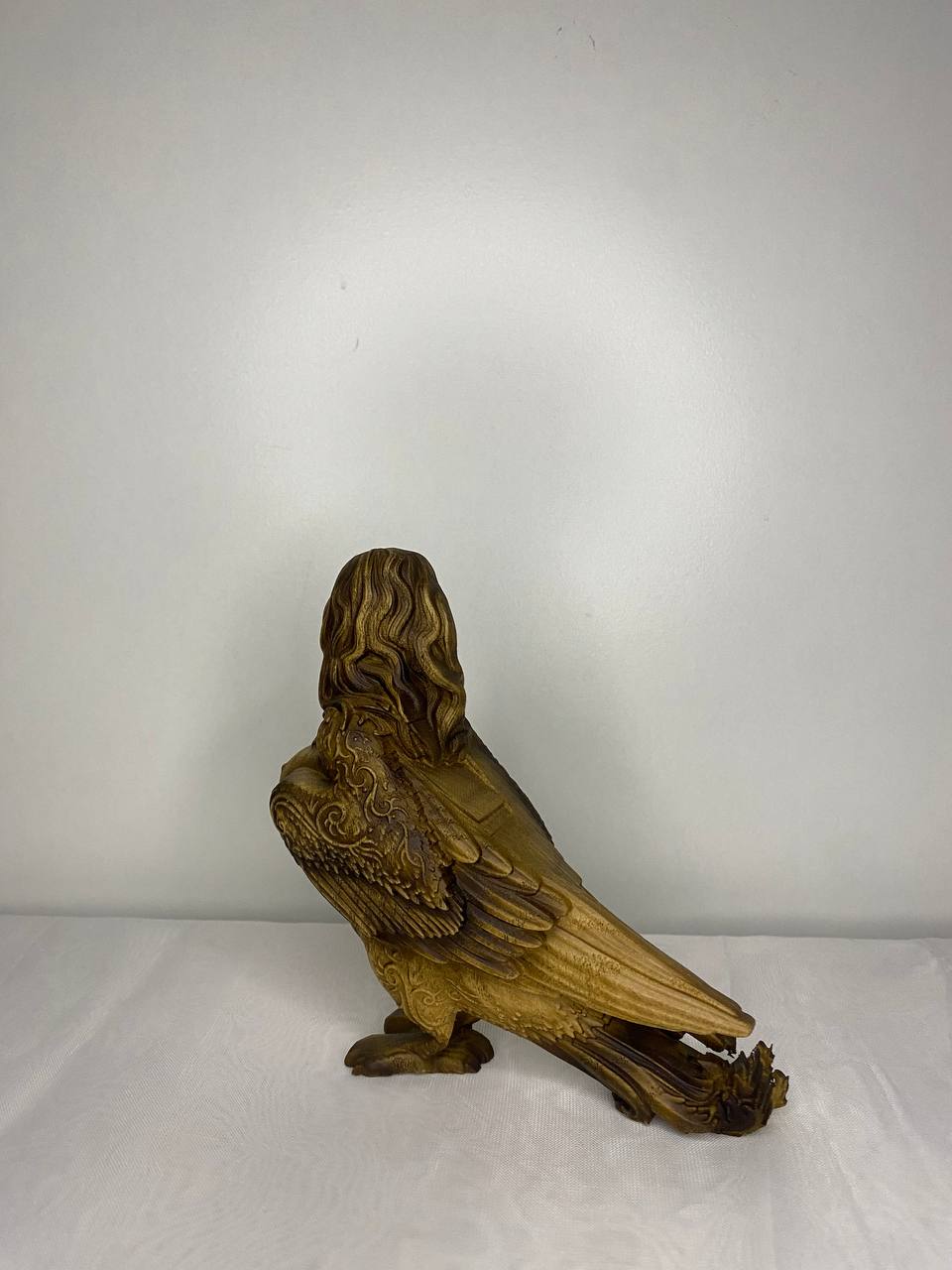 Hand-Carved Wooden Sirin Statue: Slavic Goddess Bird Figurine