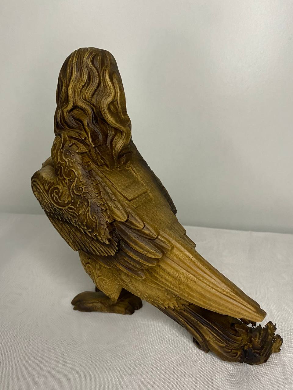 Hand-Carved Wooden Sirin Statue: Slavic Goddess Bird Figurine