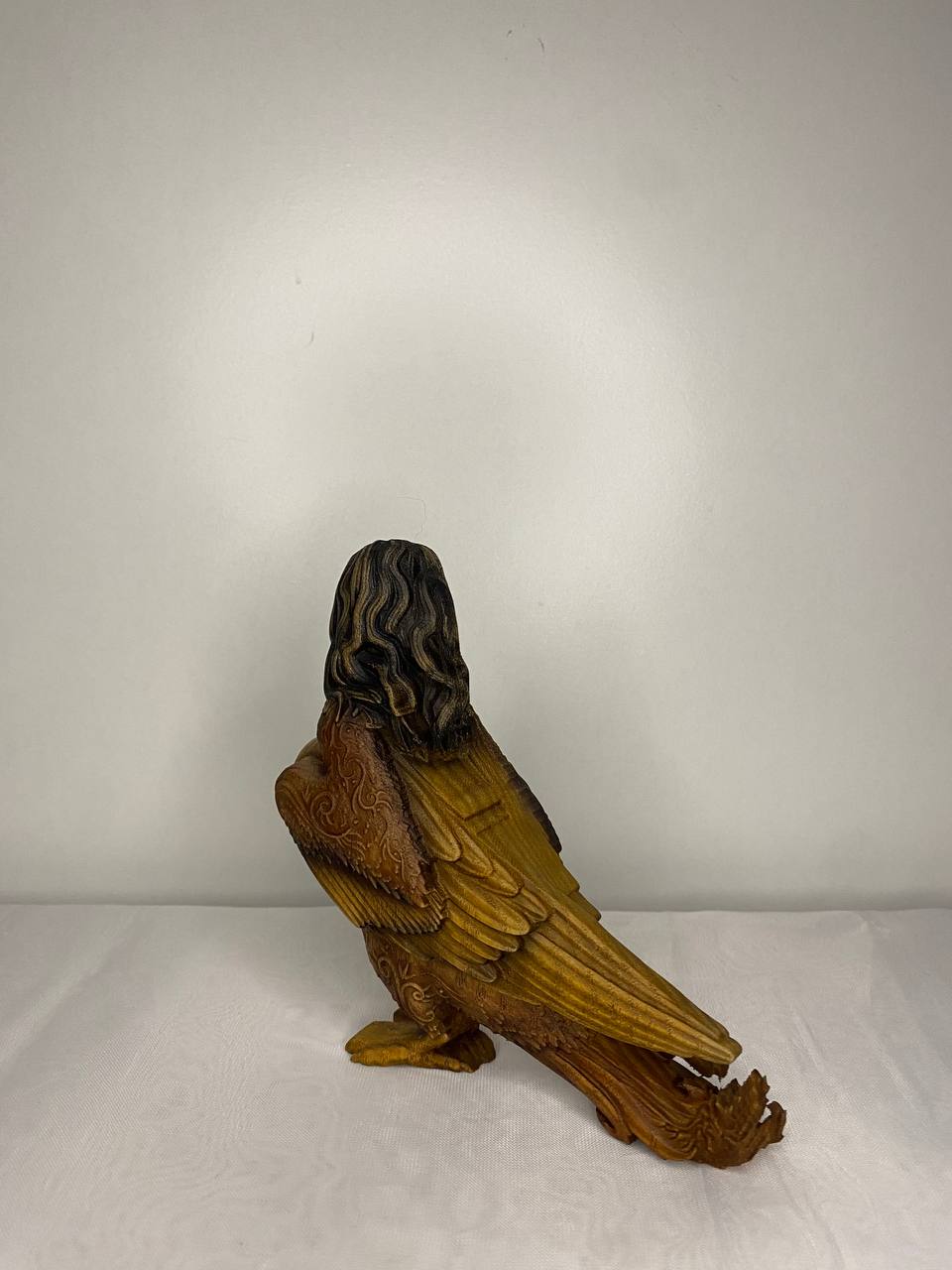 Hand-Carved Wooden Sirin Statue: Slavic Goddess Bird Figurine