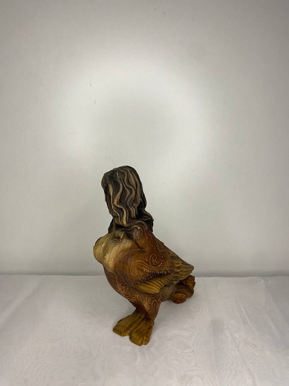 Hand-Carved Wooden Sirin Statue: Slavic Goddess Bird Figurine