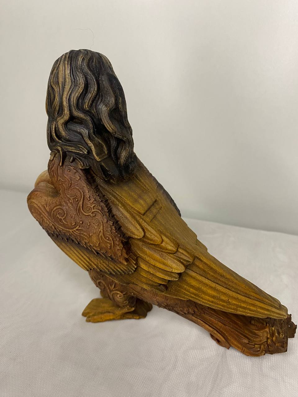 Hand-Carved Wooden Sirin Statue: Slavic Goddess Bird Figurine