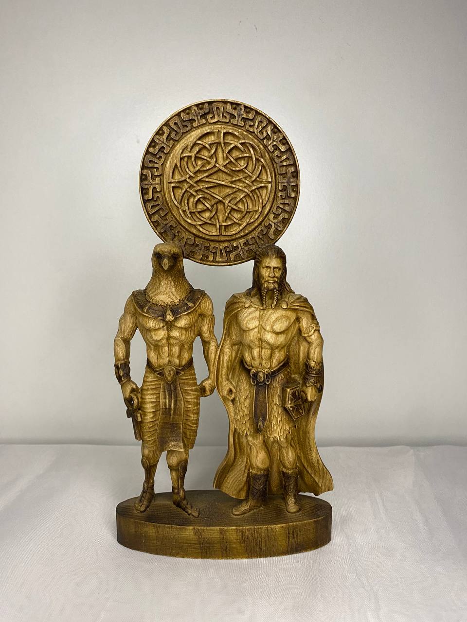 Horus & Thor Statue: Handcrafted Ash Wood, Egyptian Norse Mythology