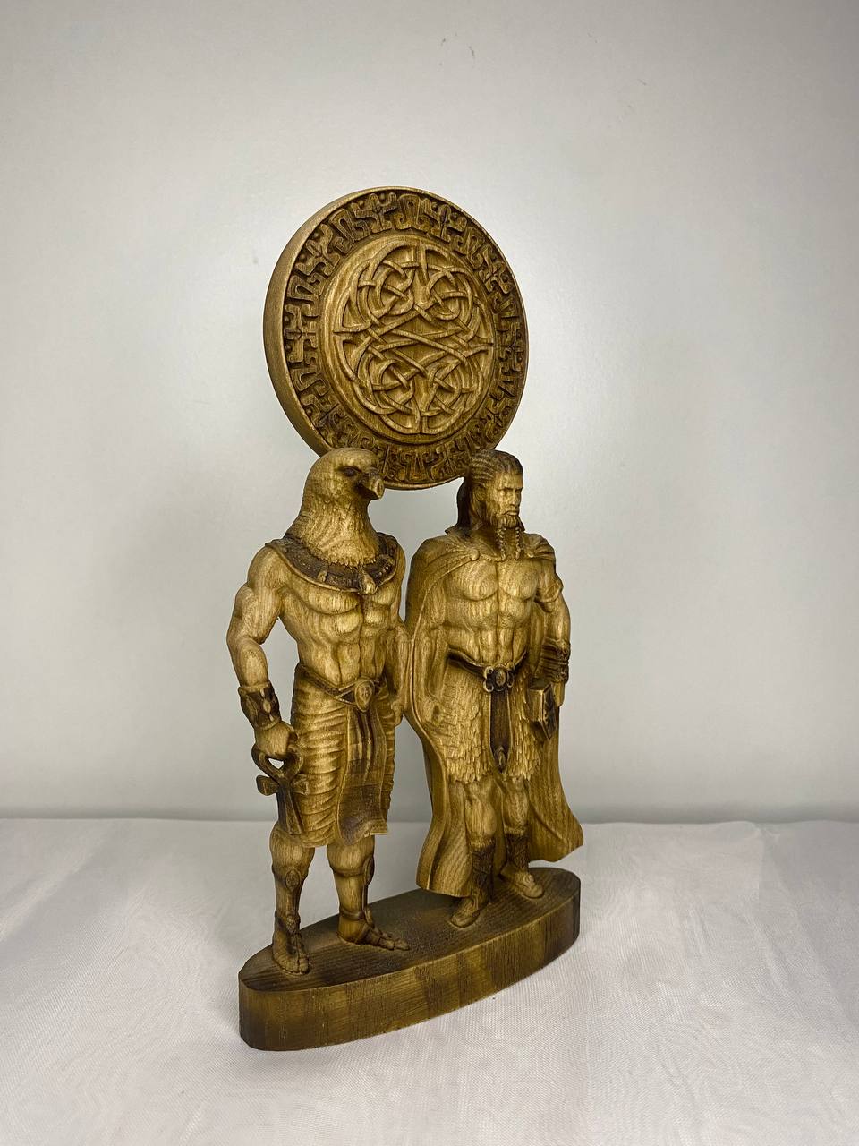 Horus & Thor Statue: Handcrafted Ash Wood, Egyptian Norse Mythology
