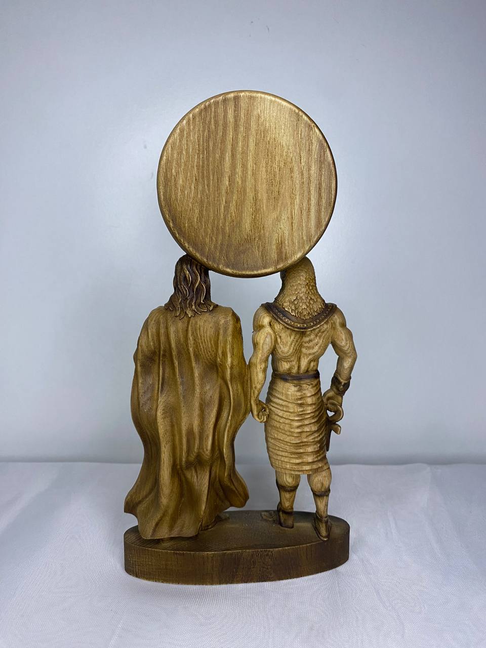 Horus & Thor Statue: Handcrafted Ash Wood, Egyptian Norse Mythology