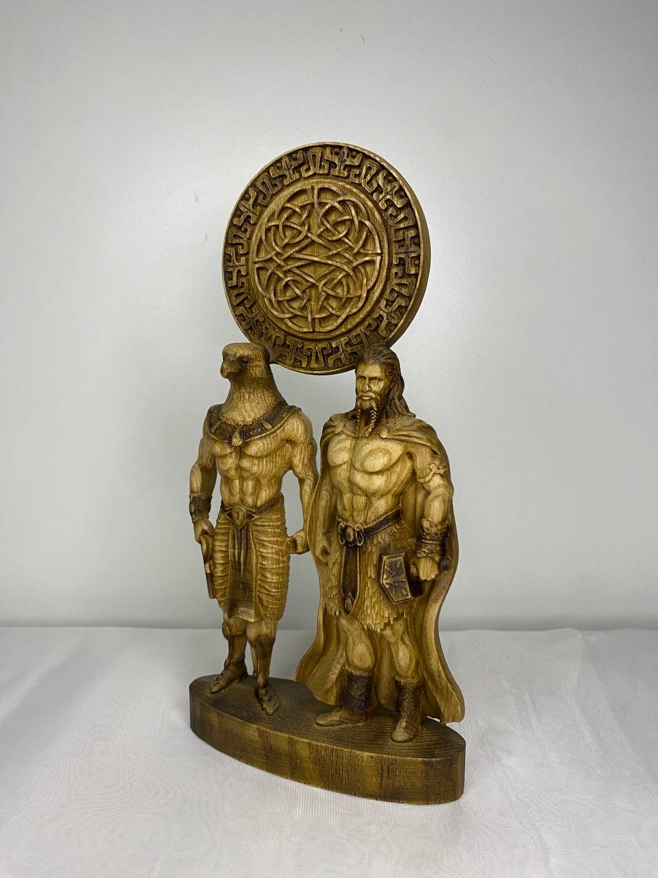 Horus & Thor Statue: Handcrafted Ash Wood, Egyptian Norse Mythology