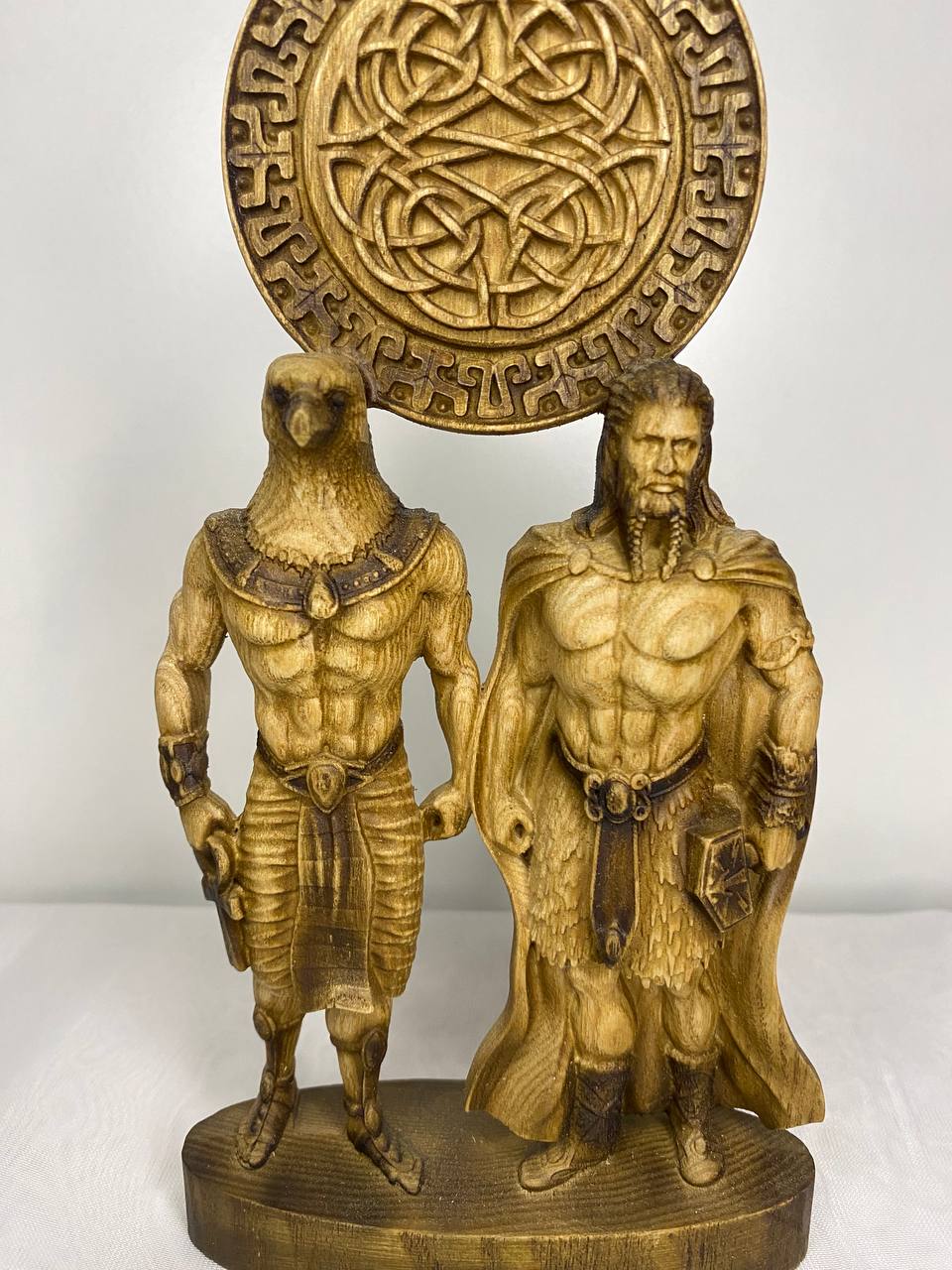 Horus & Thor Statue: Handcrafted Ash Wood, Egyptian Norse Mythology