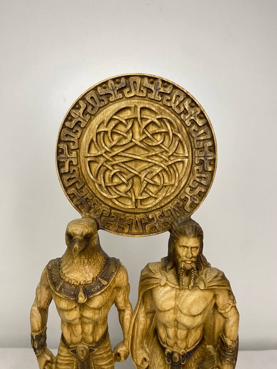 Horus & Thor Statue: Handcrafted Ash Wood, Egyptian Norse Mythology