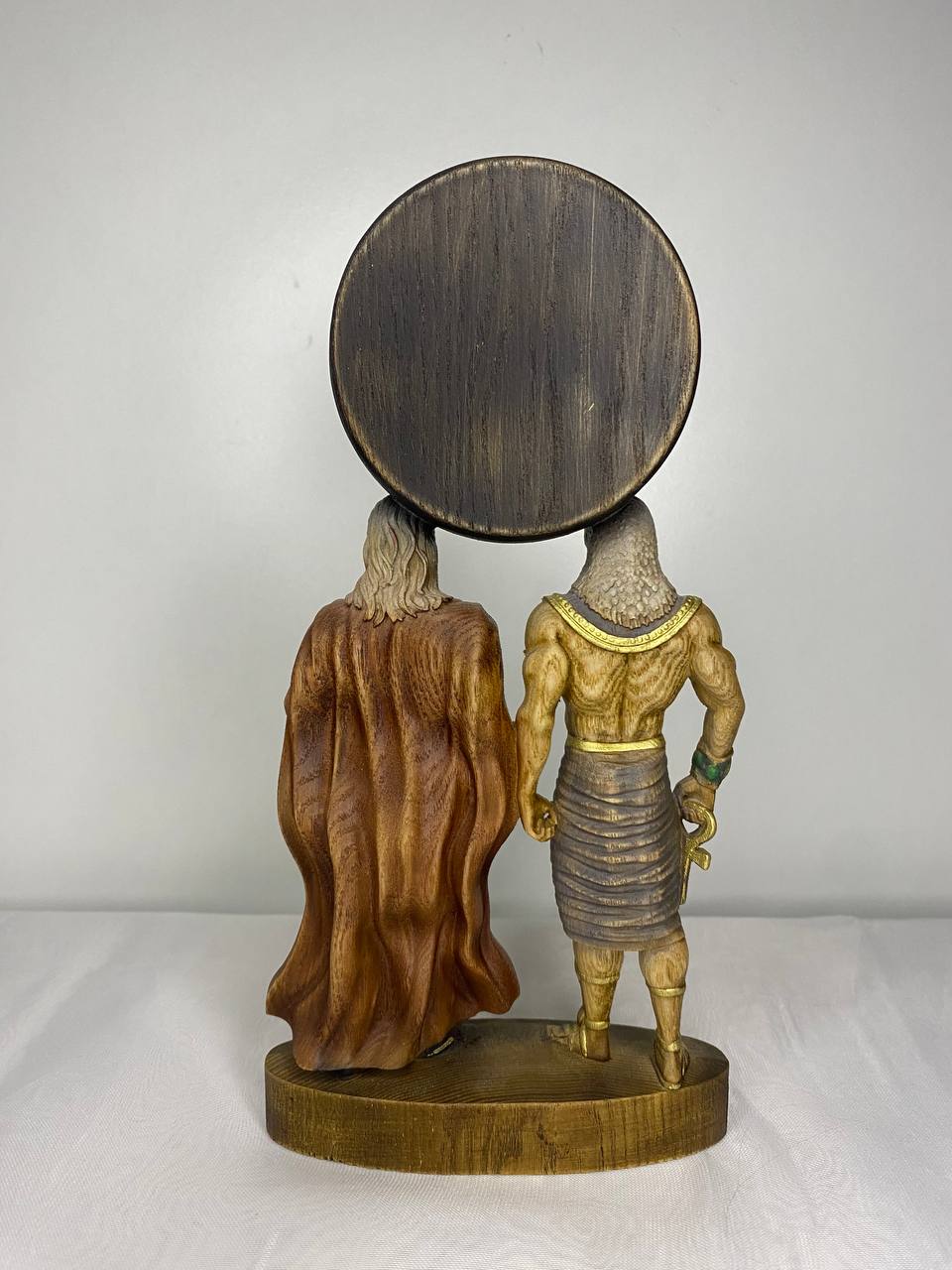 Horus & Thor Statue: Handcrafted Ash Wood, Egyptian Norse Mythology
