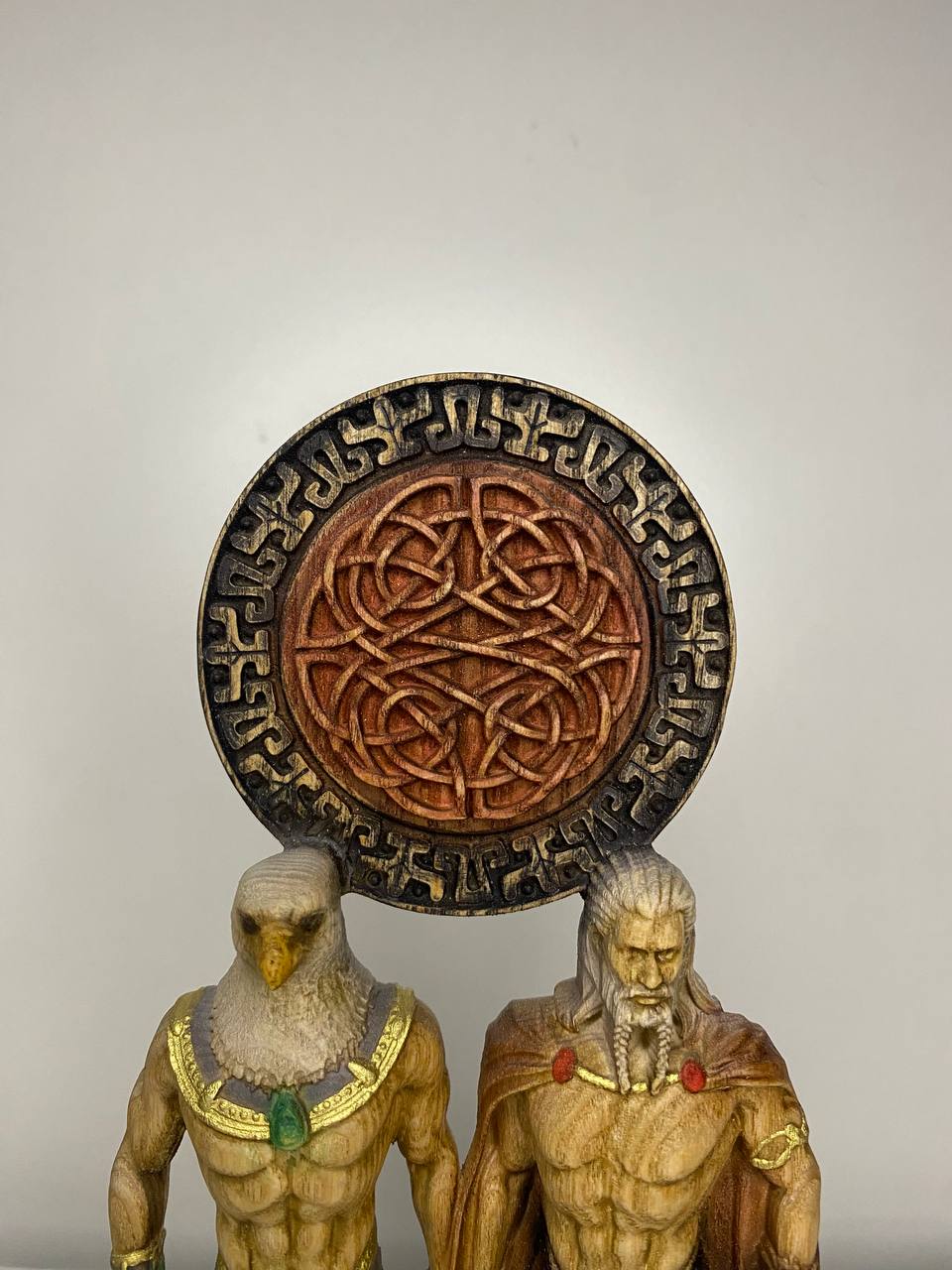 Horus & Thor Statue: Handcrafted Ash Wood, Egyptian Norse Mythology