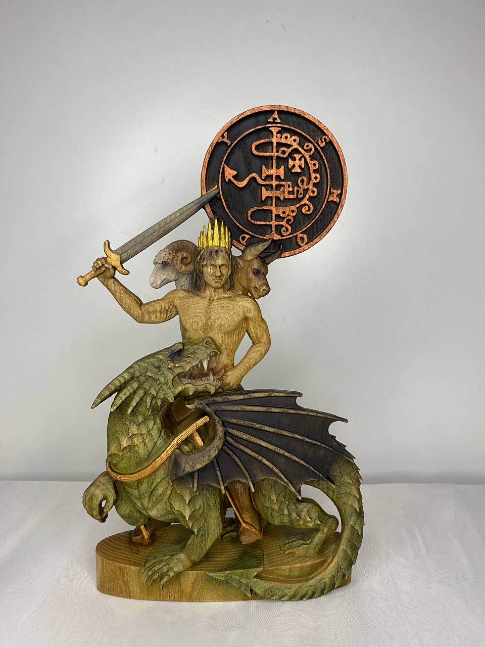 Asmoday Statue: Wood Carving, Occult Home Decor
