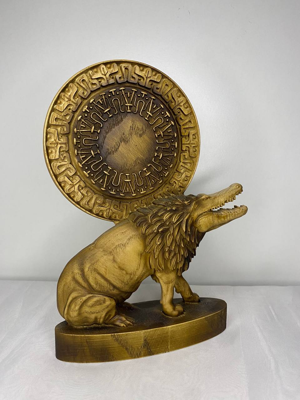 Hand Carved Wooden Ammit Statue: Egyptian Mythology Home Decor