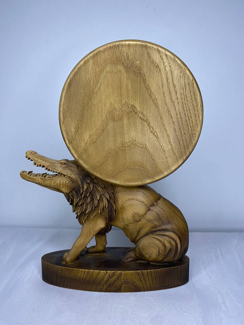 Hand Carved Wooden Ammit Statue: Egyptian Mythology Home Decor