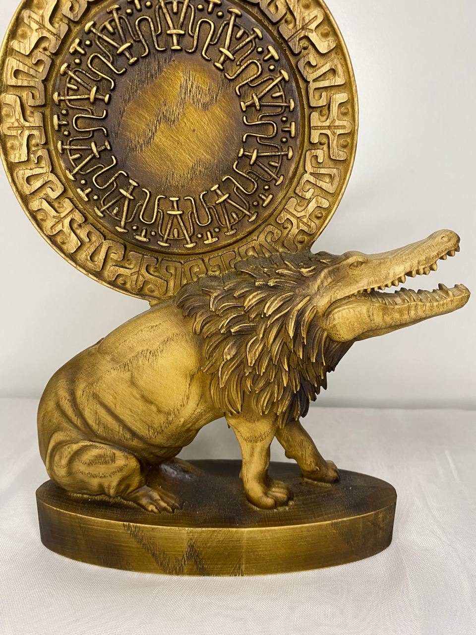 Hand Carved Wooden Ammit Statue: Egyptian Mythology Home Decor