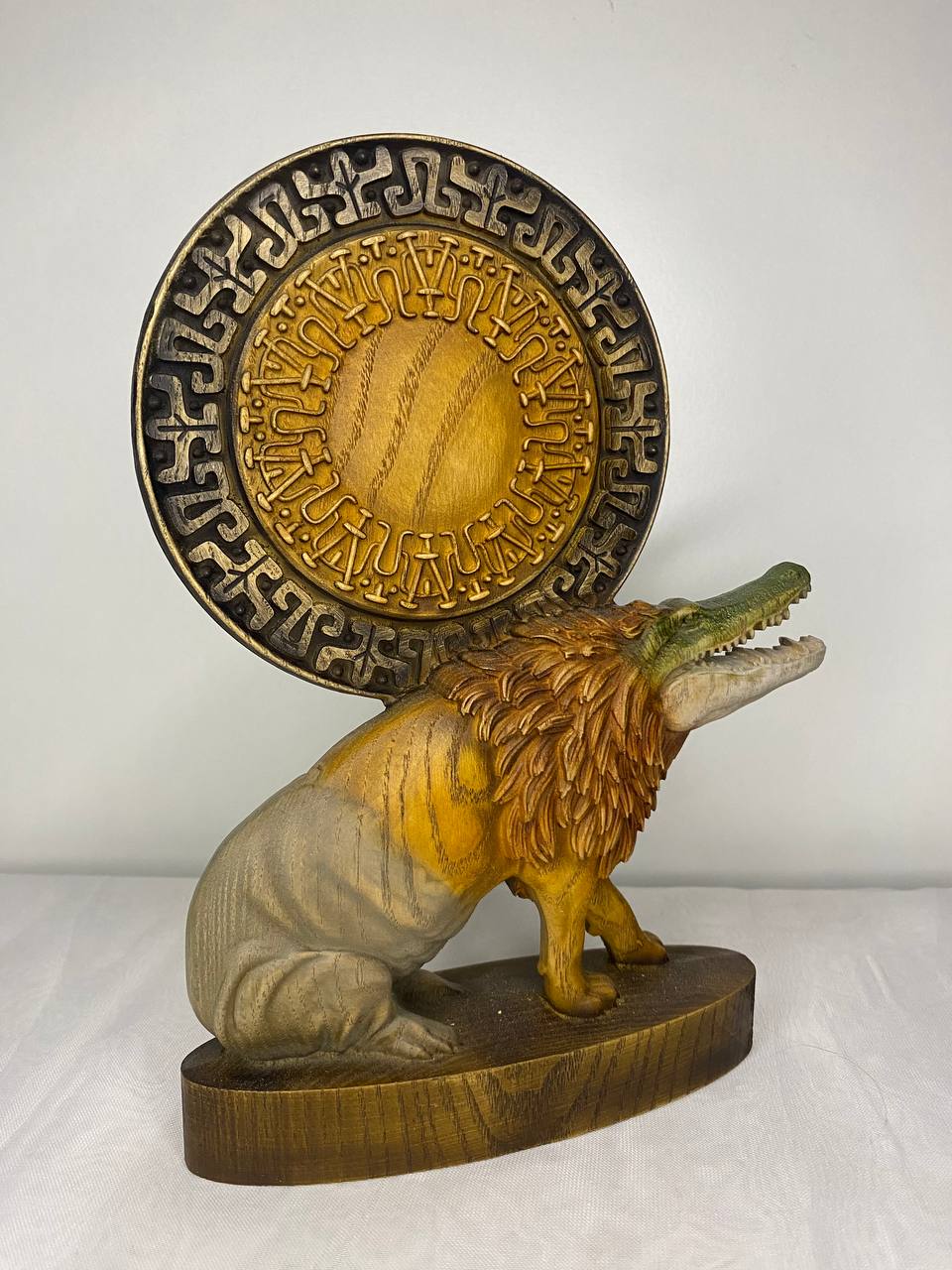 Hand Carved Wooden Ammit Statue: Egyptian Mythology Home Decor