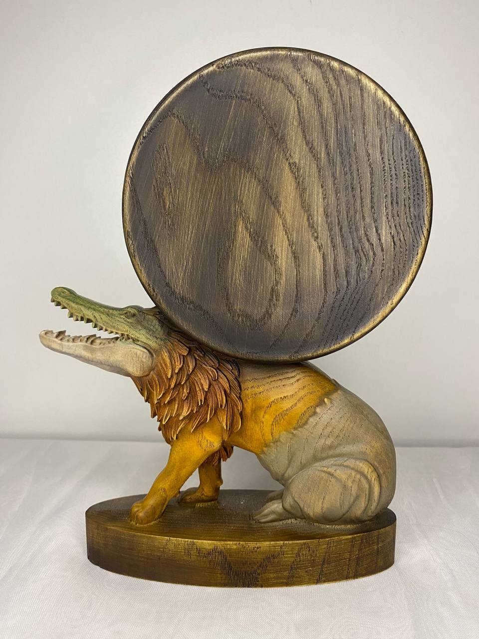 Hand Carved Wooden Ammit Statue: Egyptian Mythology Home Decor