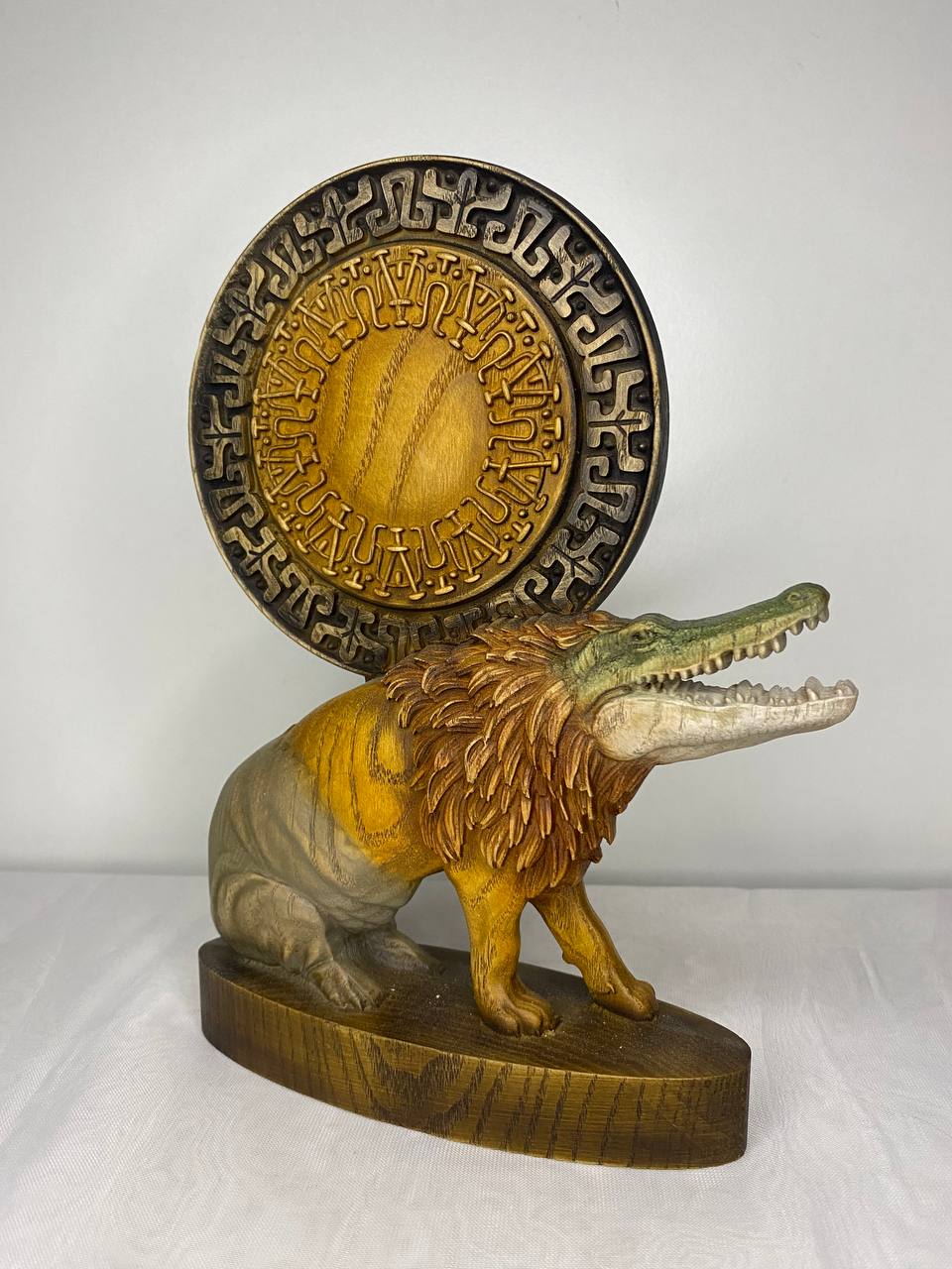 Hand Carved Wooden Ammit Statue: Egyptian Mythology Home Decor