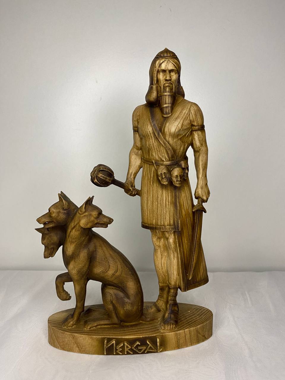 Handmade Nergal Statue: Mesopotamian God of War, Ash Wood