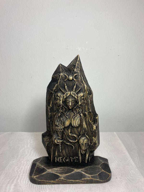 Hecate Triple goddess statue Mini altar Wooden statue