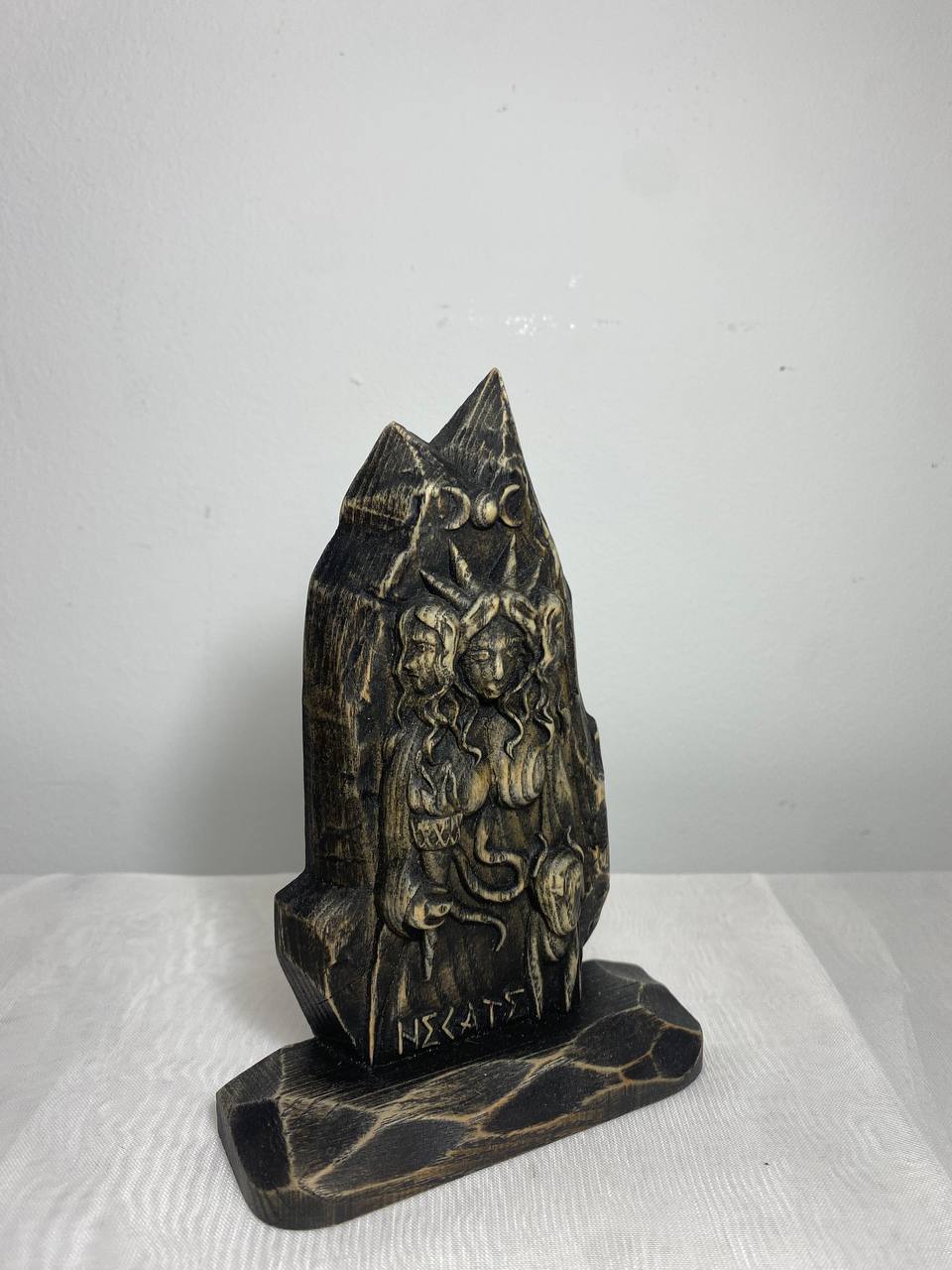 Hecate Triple goddess statue Mini altar Wooden statue