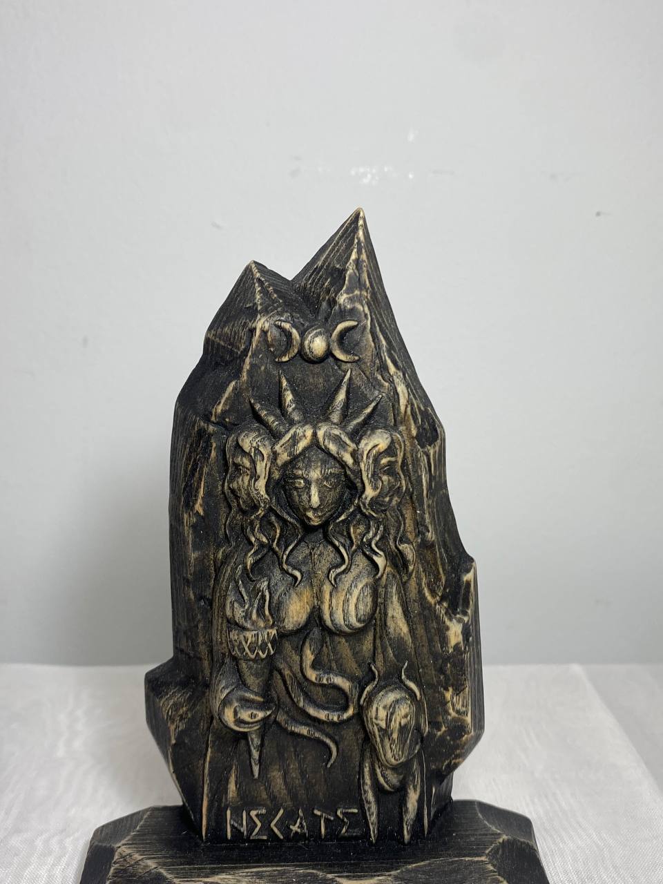 Hecate Triple goddess statue Mini altar Wooden statue