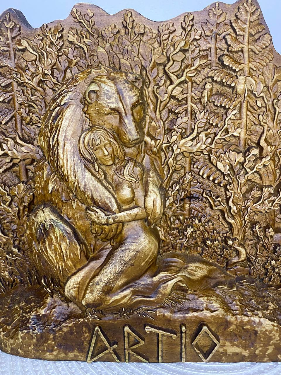 Artio Goddess statue altar Wooden statue