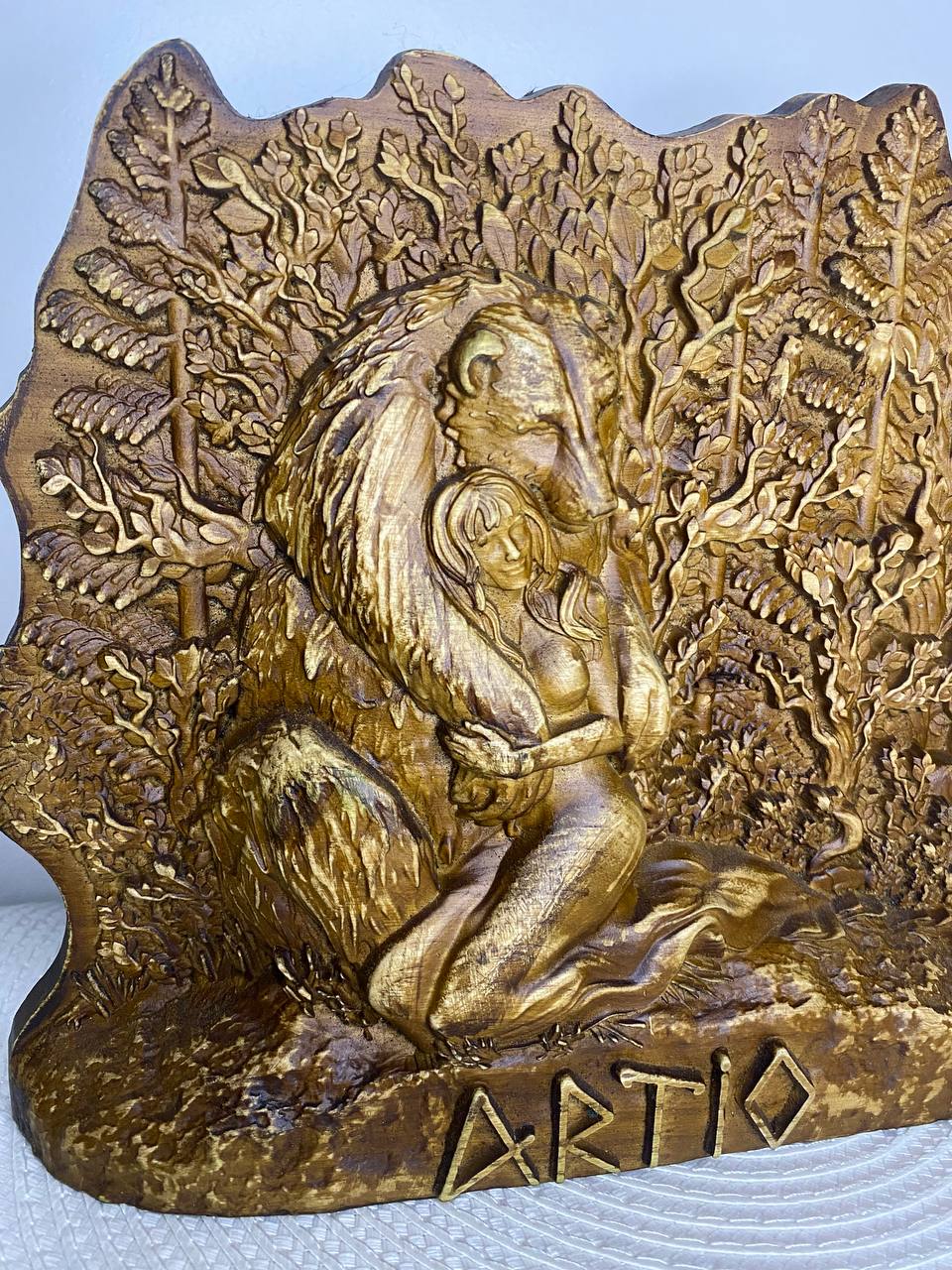 Artio Goddess statue altar Wooden statue
