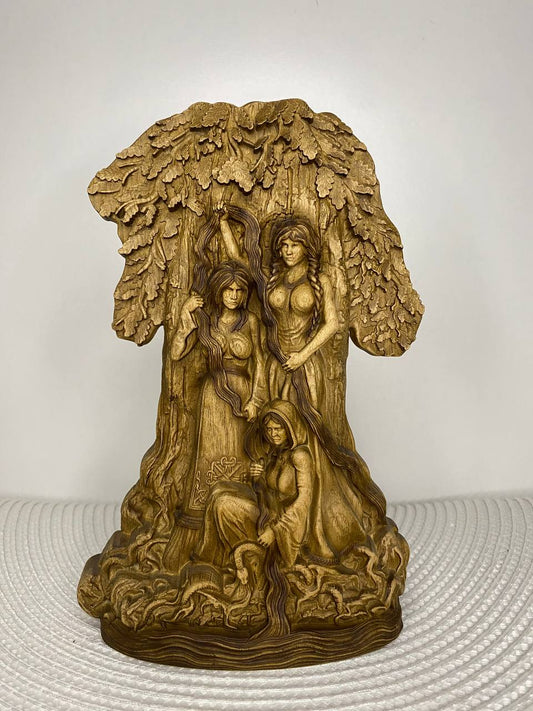 Norns art deco Norse pagan gods Hand carved Wooden statue