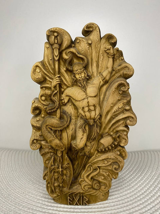 Aegir Asatru Viking decor Wooden statue