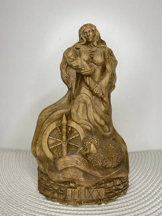 Frigg Goddess statue Wood carving Norse Carving altar